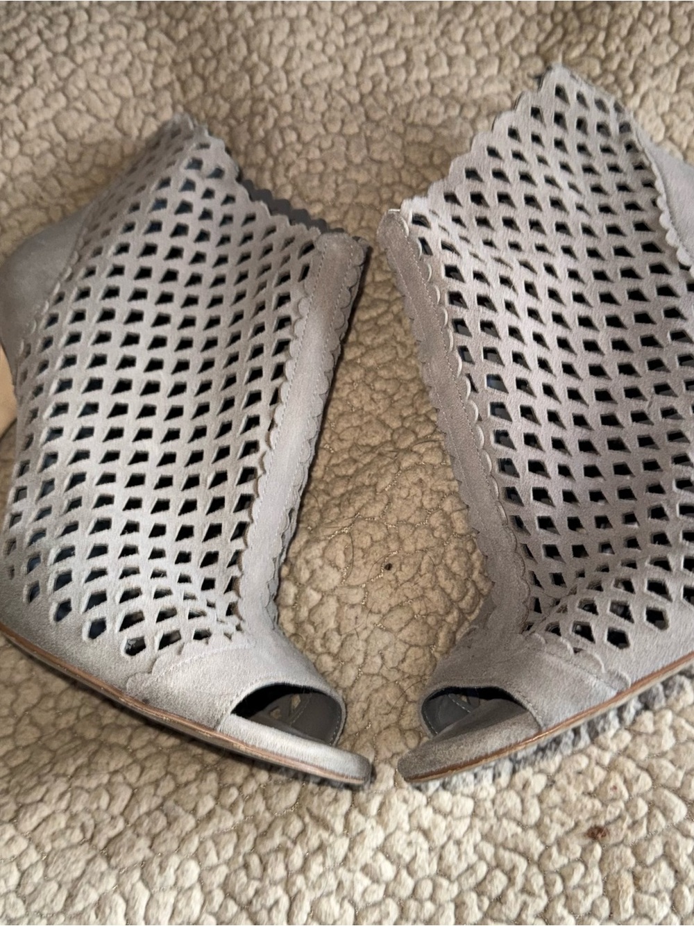 Ivanka Trump Gray Laser-Cut Peep-Toe Mules